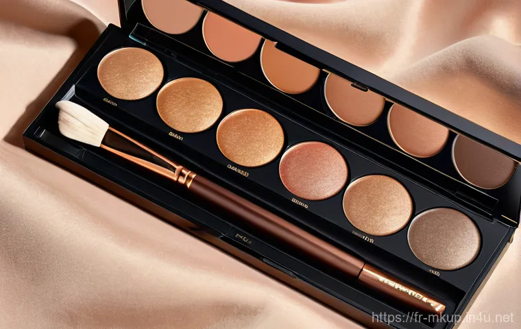 데일리 메이크업용 누드 톤 팔레트 - **Prompt:** A close-up portrait of a young woman, aged 18-25, showcasing a radiant "second skin" nud...