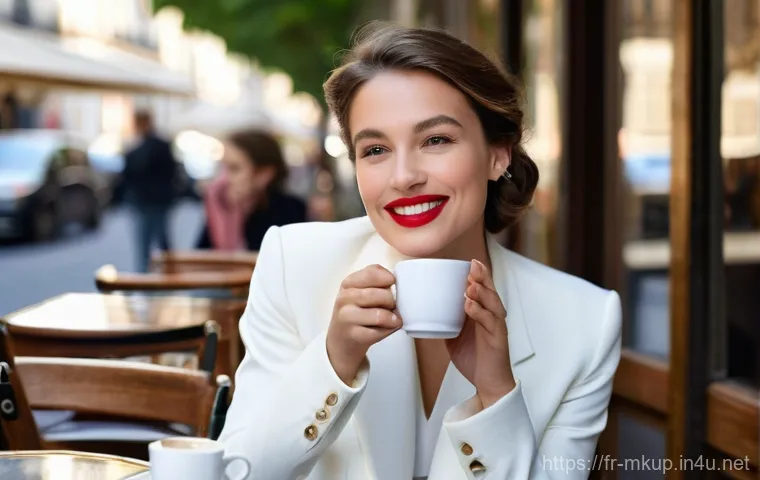 키스프루프 립 틴트 비교 - **Prompt:** An elegant and confident French woman, in her late 20s to early 30s, is seated at a chic...