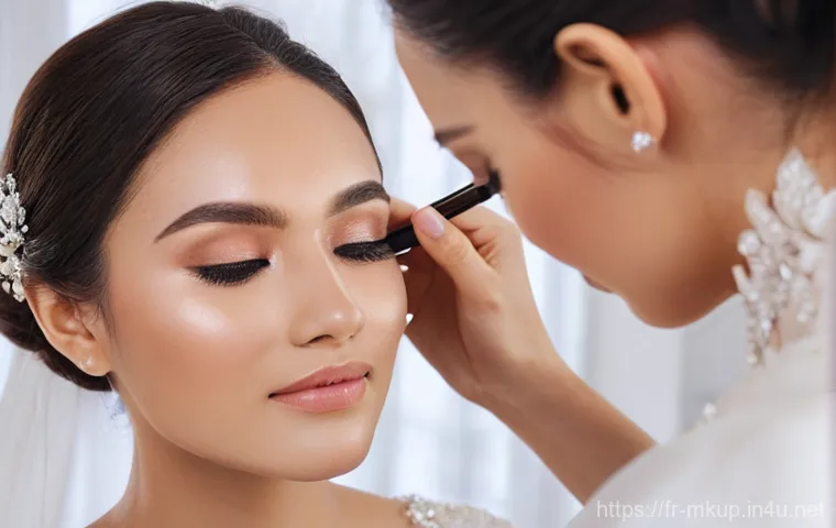 웨딩 메이크업용 고급 파우더 추천 - **Prompt 1: Bridal Makeup Moment**
A close-up, high-resolution image of a professional makeup ar...