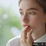 Home 21 블러셔 스틱과 파우더 블러셔 차이 - A close-up portrait of a young woman with fair skin applying a subtle peach-colored powder blush usi...