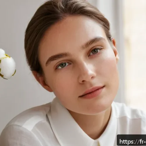 Home 31 톤 업 크림과 메이크업 베이스 차이 - A close-up portrait of a young French woman with naturally glowing skin, applying a lightweight illu...