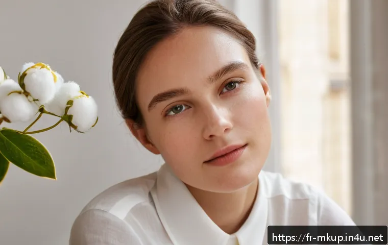 톤 업 크림과 메이크업 베이스 차이 - A close-up portrait of a young French woman with naturally glowing skin, applying a lightweight illu...